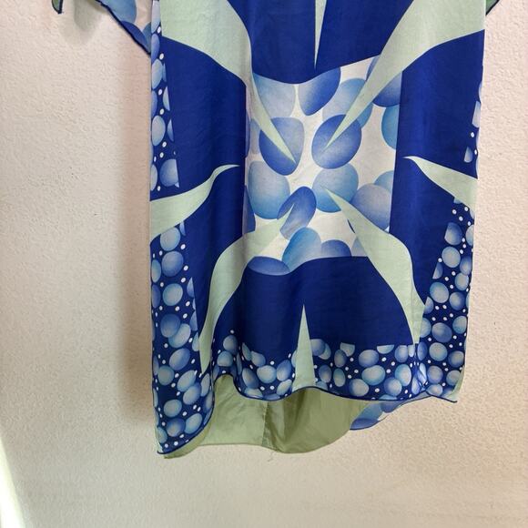 Anna Sui Silk Blue Handkerchief Geometric Kimono Sleeve Dress S - Picture 4 of 15